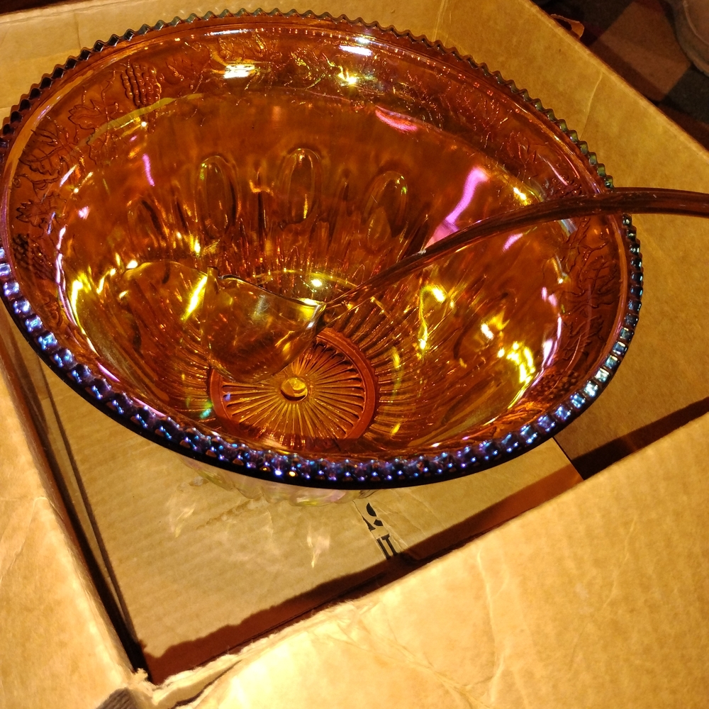 Elegant Amber Glass Punch Bowl Set